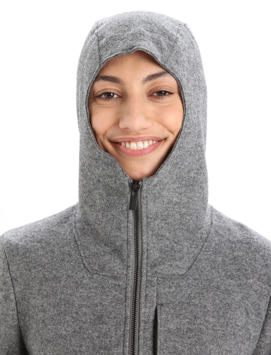 Women's Icebreaker Felted Merino Hooded Jackets Gritstone Heather | CA 1296ZUTG